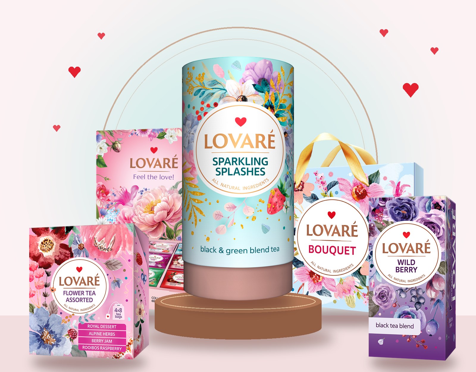 Produkty Lovaré – Sparkling Splashes, Feel the love, Bouquet, Flower Tea Assorted a Wild Berry