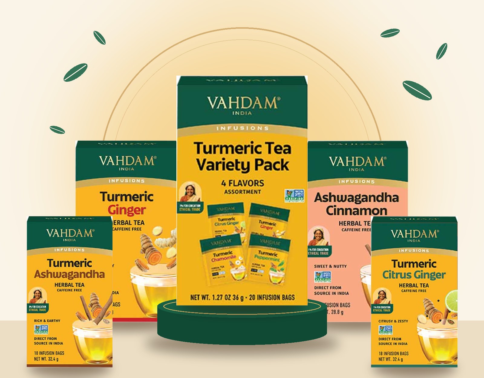 Produkty Vahdam – Turmeric Tea Variety Pack, Turmeric Ginger, Ashwagandha Cinnamon, Turmeric Ashwagandha a Turmeric Citrus Ginger
